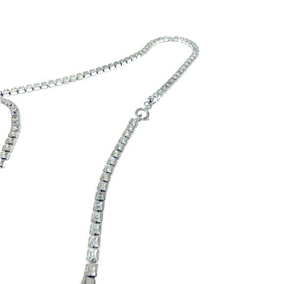 Vintage art deco style long square cut rhinestone necklace. 35 inches. - Picture 3 of 3